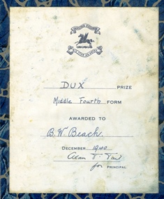 Bookplate from 1940 Award Book.